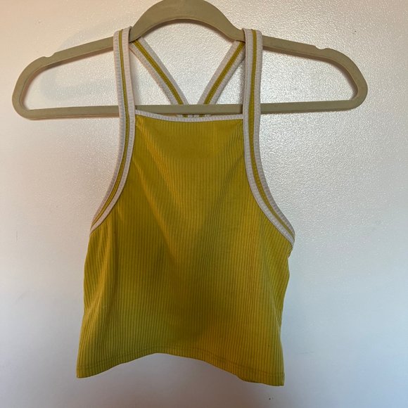 Retro 80s Style Racerback Yellow Crop Top - Picture 3 of 4
